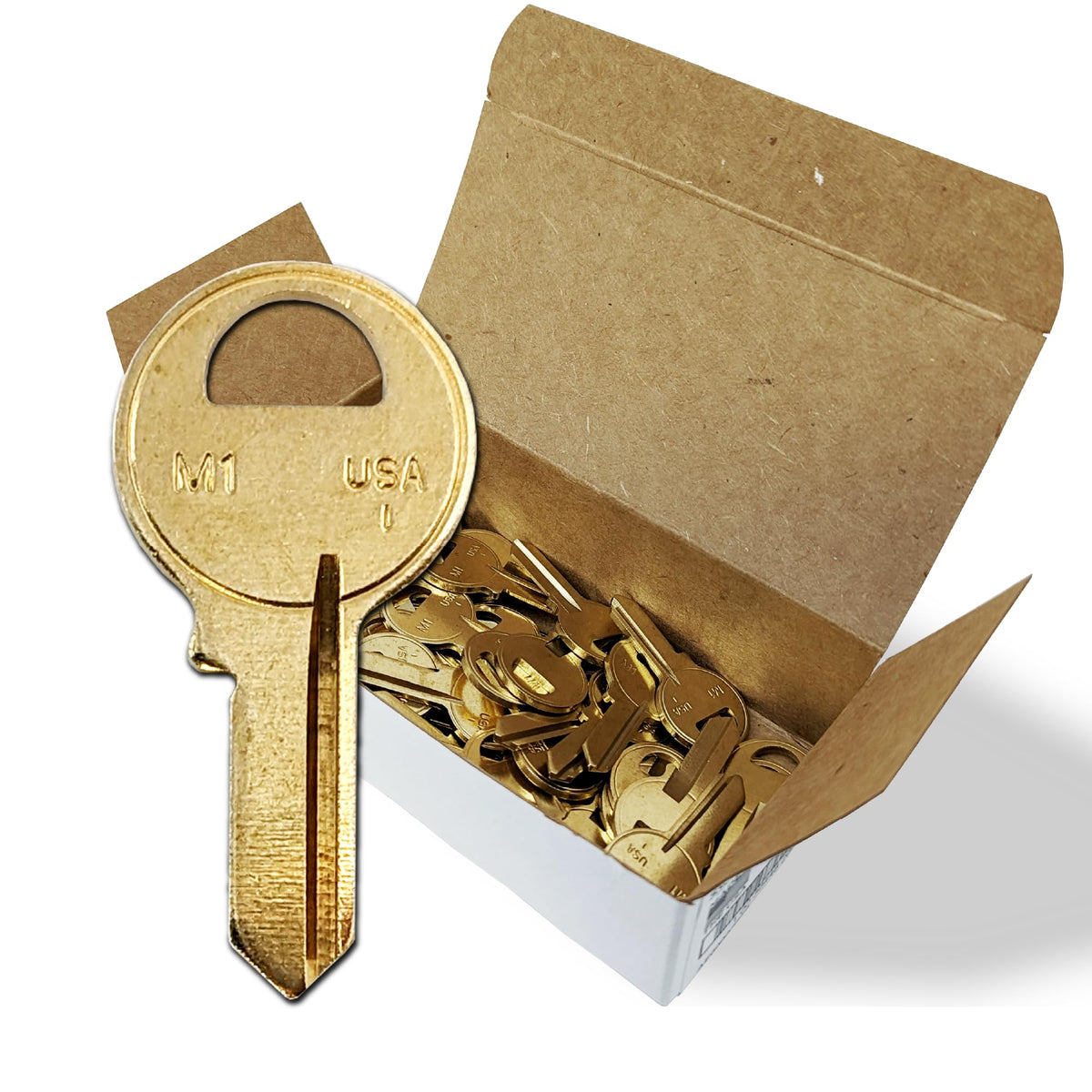 SUMMIT DOORWARE M1 master key blanks in brass for universal padlock compatibility.