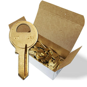 SUMMIT DOORWARE M1 master key blanks in brass for universal padlock compatibility.