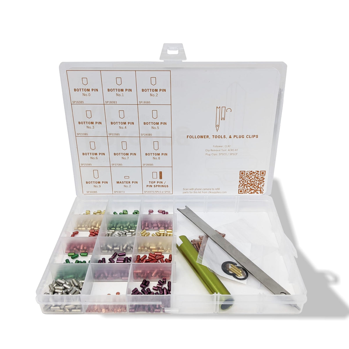 SUMMIT DOORWARE premium Schlage rekey kit box shows organized, durable tools for easy rekeying.