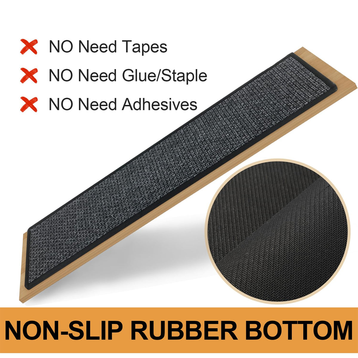 SUMLANS stair treads with rubber backing provide firm, non-slip grip.