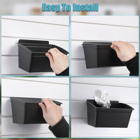 Sumnacon slatwall bins provide easy access for frequently used items.