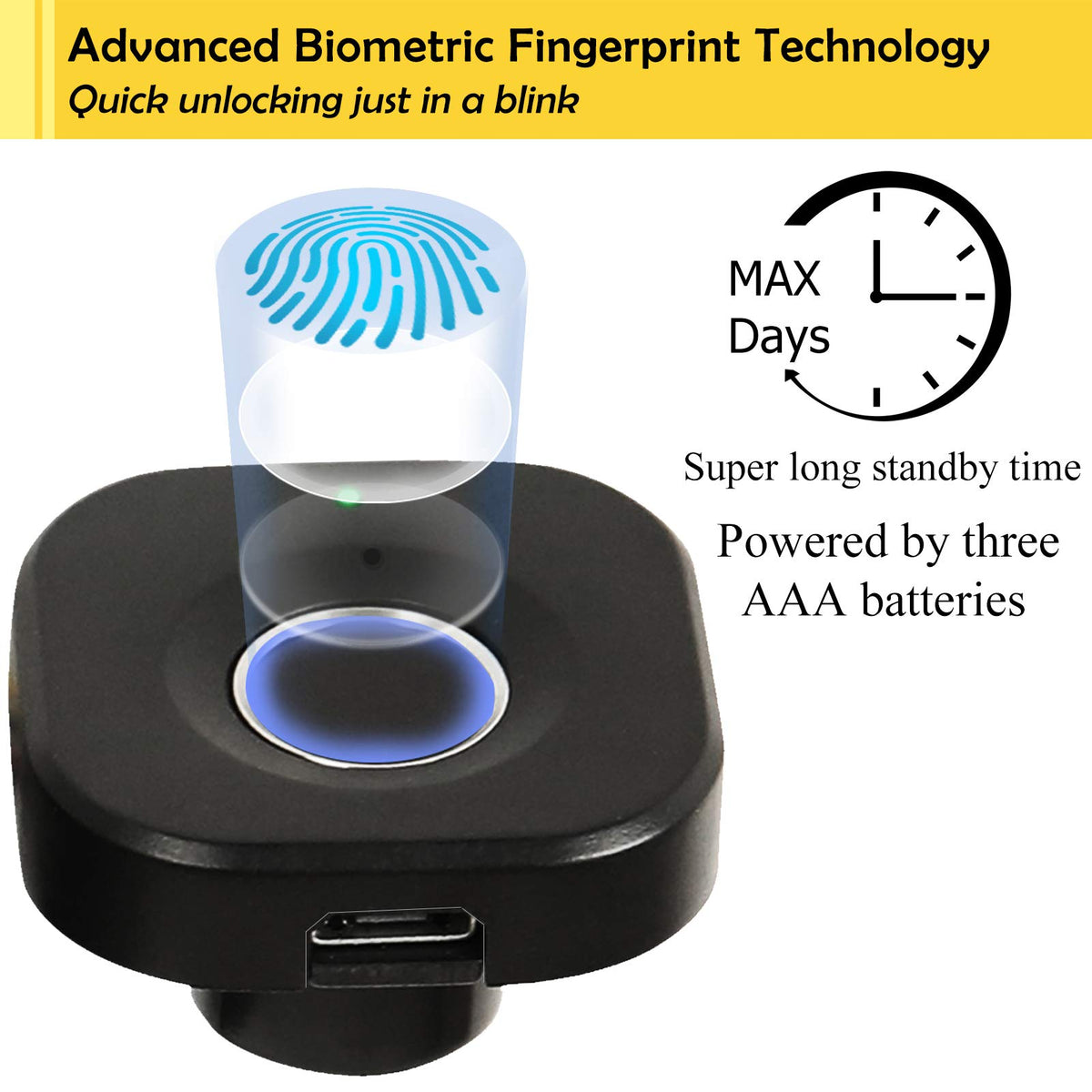 SUMNEW Fingerprint Lock USB emergency charge setup shown