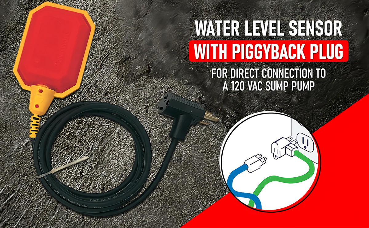 Sump Alarm piggyback plug installation enables quick plug-and-play setup.