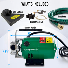 SumpMarine hose kit attached to pump for precise water transfers and cleanup tasks.