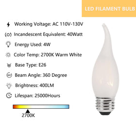 Sunaiony E26 flame-tip LED bulb close-up showing vintage design.