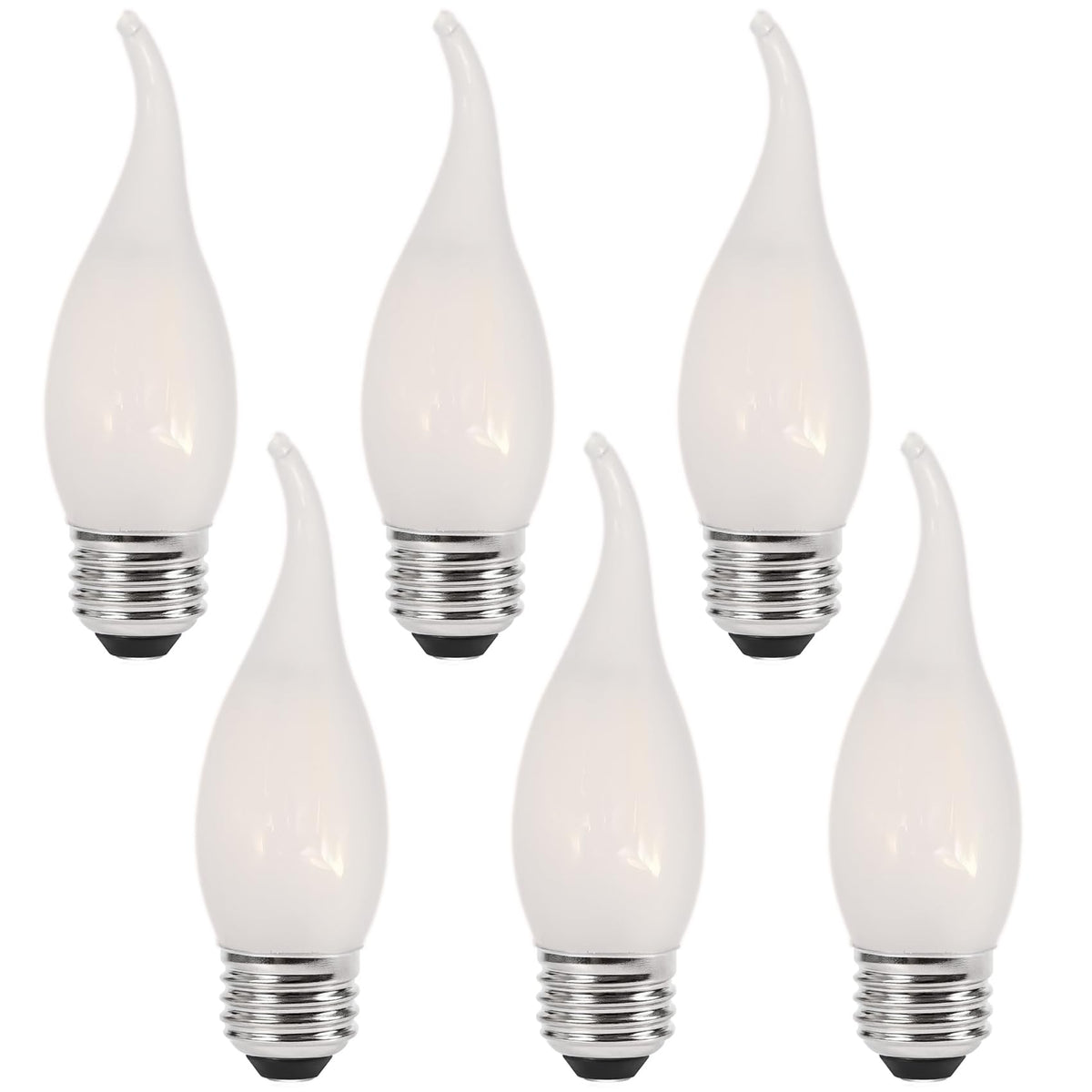 Sunaiony E26 frosted candle bulb with flame-tip glass for classic ambiance.