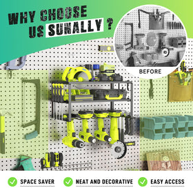 Sunally floating tool shelf on wall keeps frequently used tools within reach
