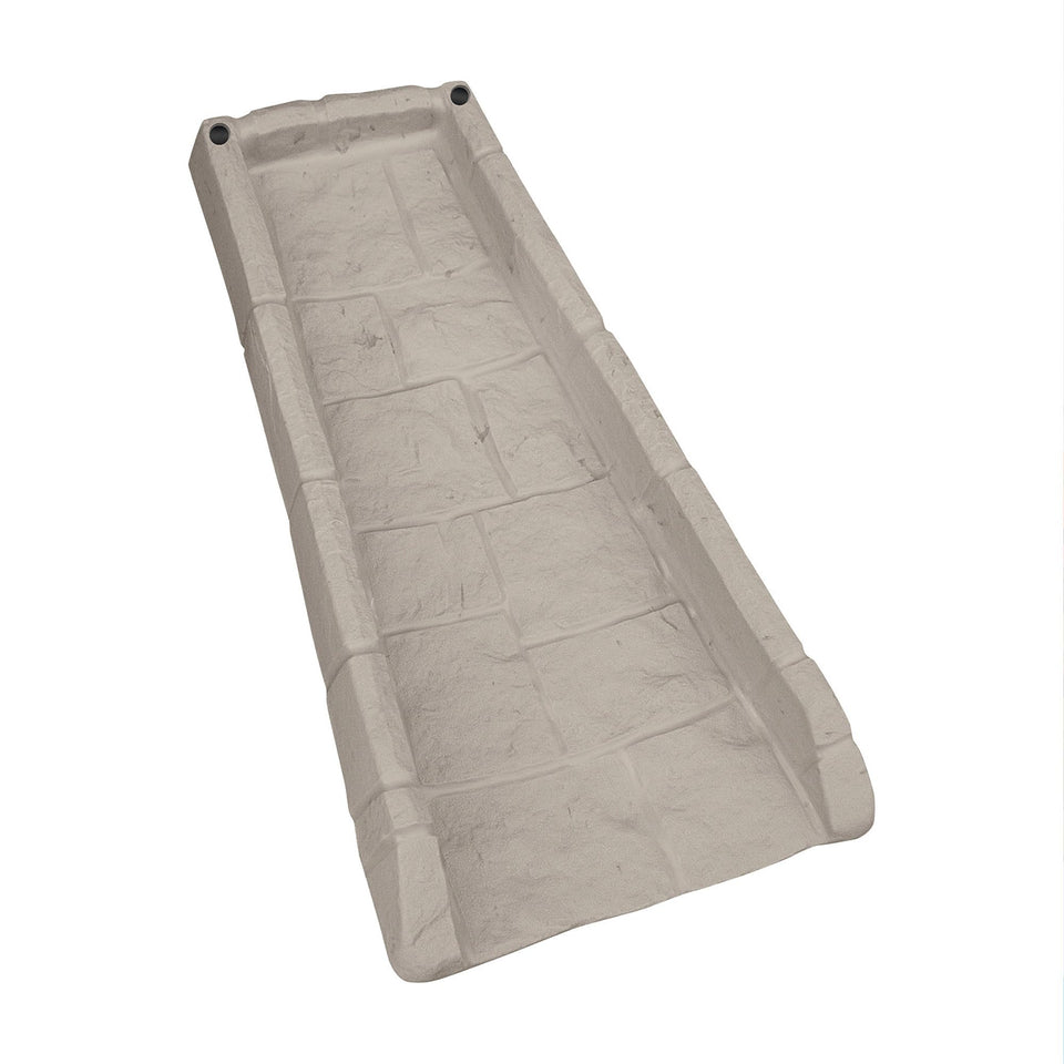 Suncast decorative splash block in light taupe directs rain away from the foundation.