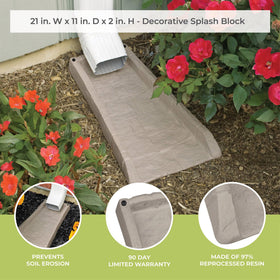 Suncast splash block fits all downspouts for versatility.