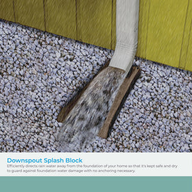 Suncast rain-water diversion block fits downspouts up to 10.5 by 21.25 inches.