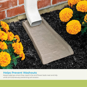 Suncast splash block keeps edgings neat and beds tidy.