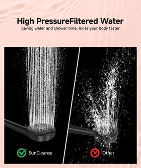 SunCleanse black shower head blends with modern bathrooms and resists wear.
