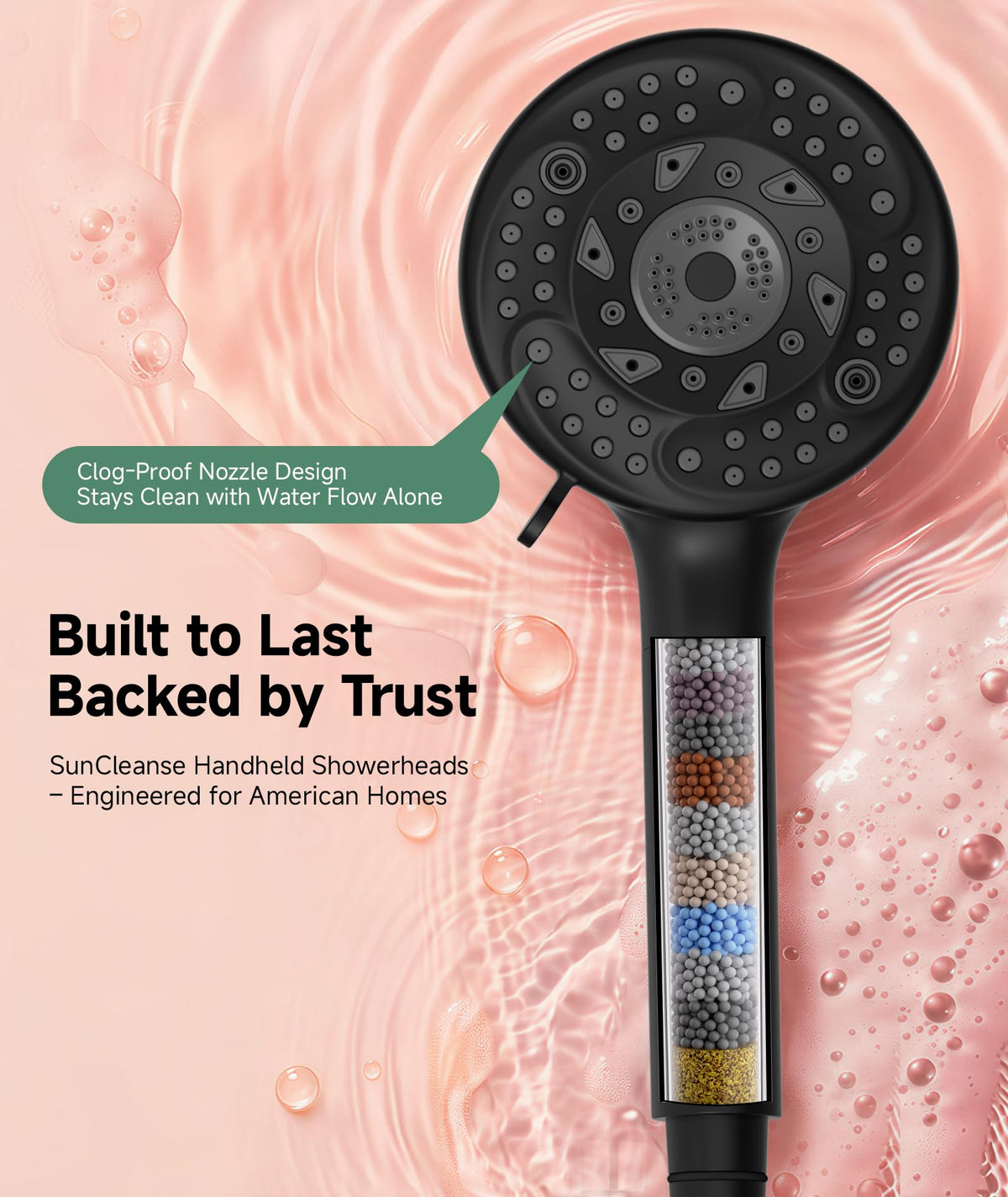 SunCleanse easy-install design fits standard shower arms in minutes.