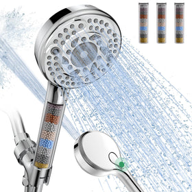 SunCleanse handheld chrome filtered shower head with nine spray settings for customized showers