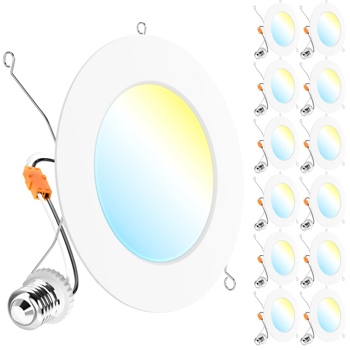Sunco 12-pack flat retrofit LED downlights deliver bright 1200 lumens for kitchens and living spaces.