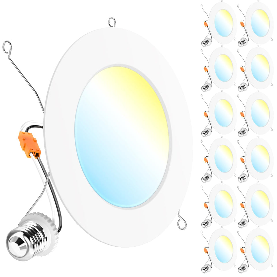 Sunco 12-pack flat retrofit LED downlights deliver bright 1200 lumens for kitchens and living spaces.