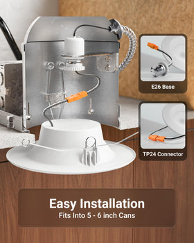 Sunco 6-inch downlight emitting 1200 lumens replaces halogen with energy savings.