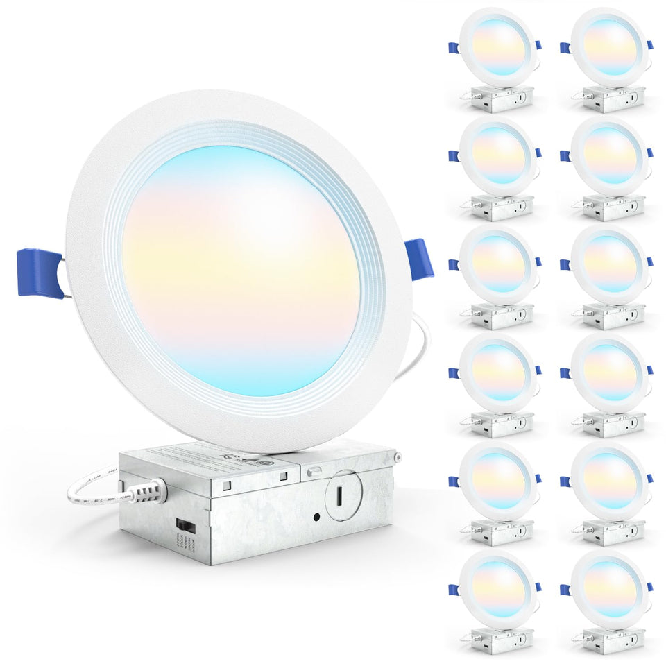 Sunco Lighting 12-pack 6-inch recessed lights with junction box, ideal for quick ceiling upgrades.