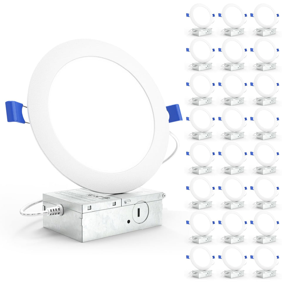 Sunco 24-pack LED downlights with junction box for easy, tidy ceiling lighting.