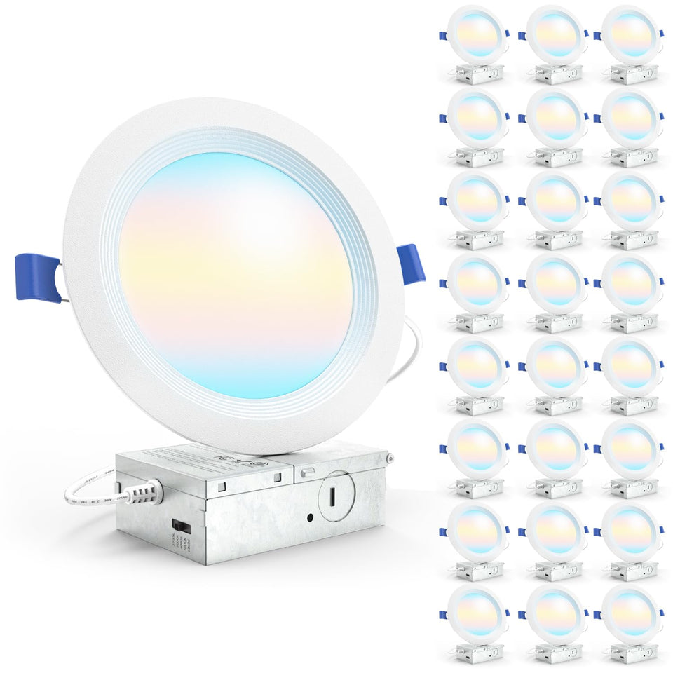 Sunco 24-pack 6-inch LED recessed light with junction box for quick ceiling installation.