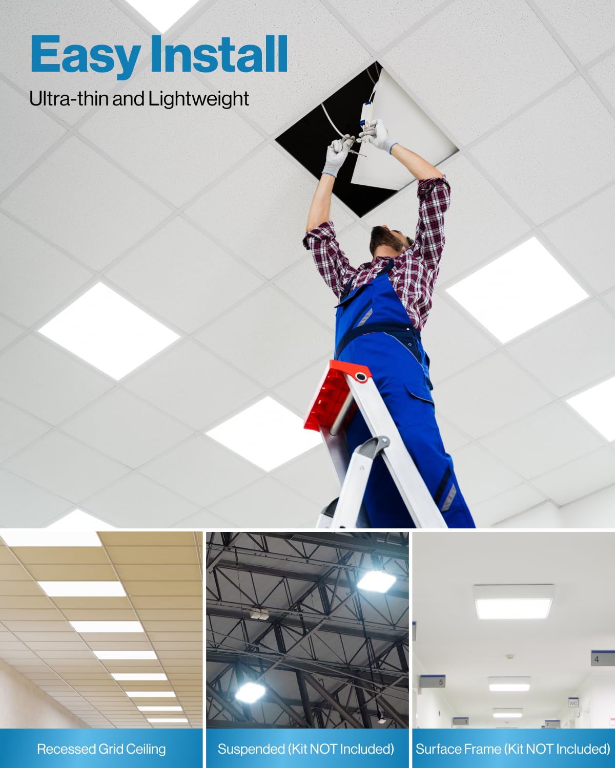 Sunco 2x2 LED panel installed in an office ceiling for productive work lighting