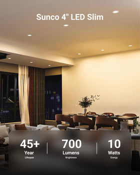 Sunco 4-inch slim LED downlight with wafer-thin profile for ceilings