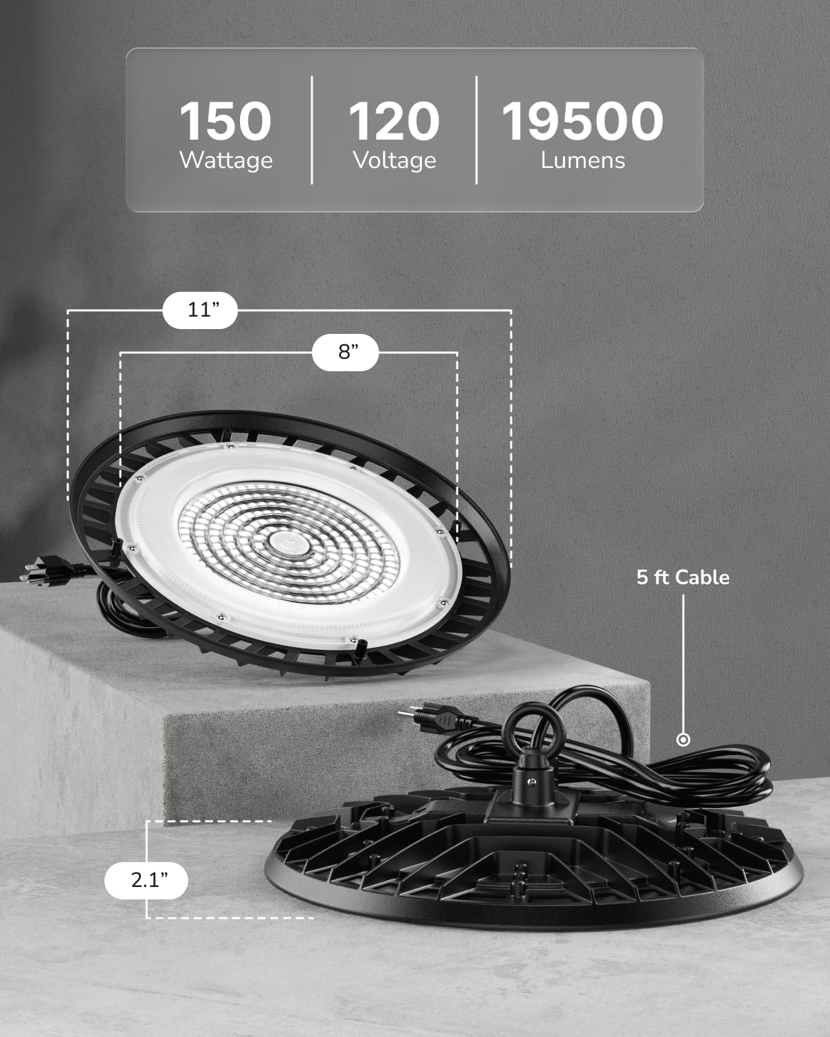 Sunco 5000K, 19,500 lm high bay for clear illumination