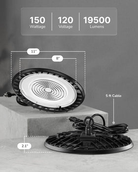 Sunco 5000K, 19,500 lm high bay for clear illumination