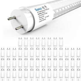 Sunco 50-pack T8 LED bulbs front view showing bright daylight-like illumination