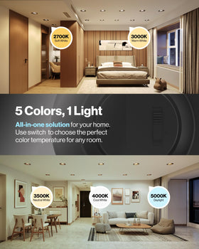 Sunco 5CCT dimmable downlight with slider for easy color temperature control.