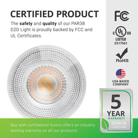 Sunco PAR38 fits 6-inch recessed cans for easy retrofit.