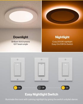 Sunco night light mode on a recessed downlight for gentle late-night visibility.