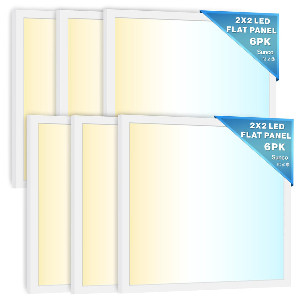 Sunco 6-pack 2x2 LED panel installed in a drop ceiling for bright, even illumination.