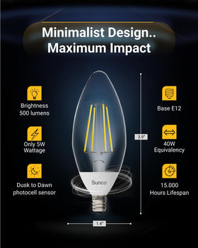 Sunco B11 warm white 3000K outdoor bulb for porch and patio lighting.