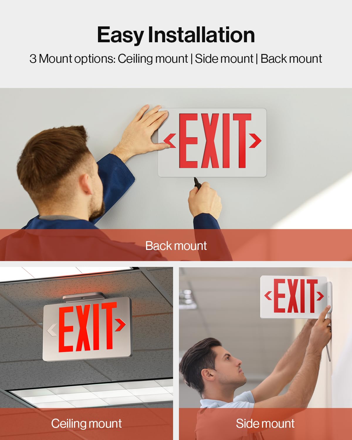 Sunco emergency sign illuminated during outage illustrates backup battery feature.