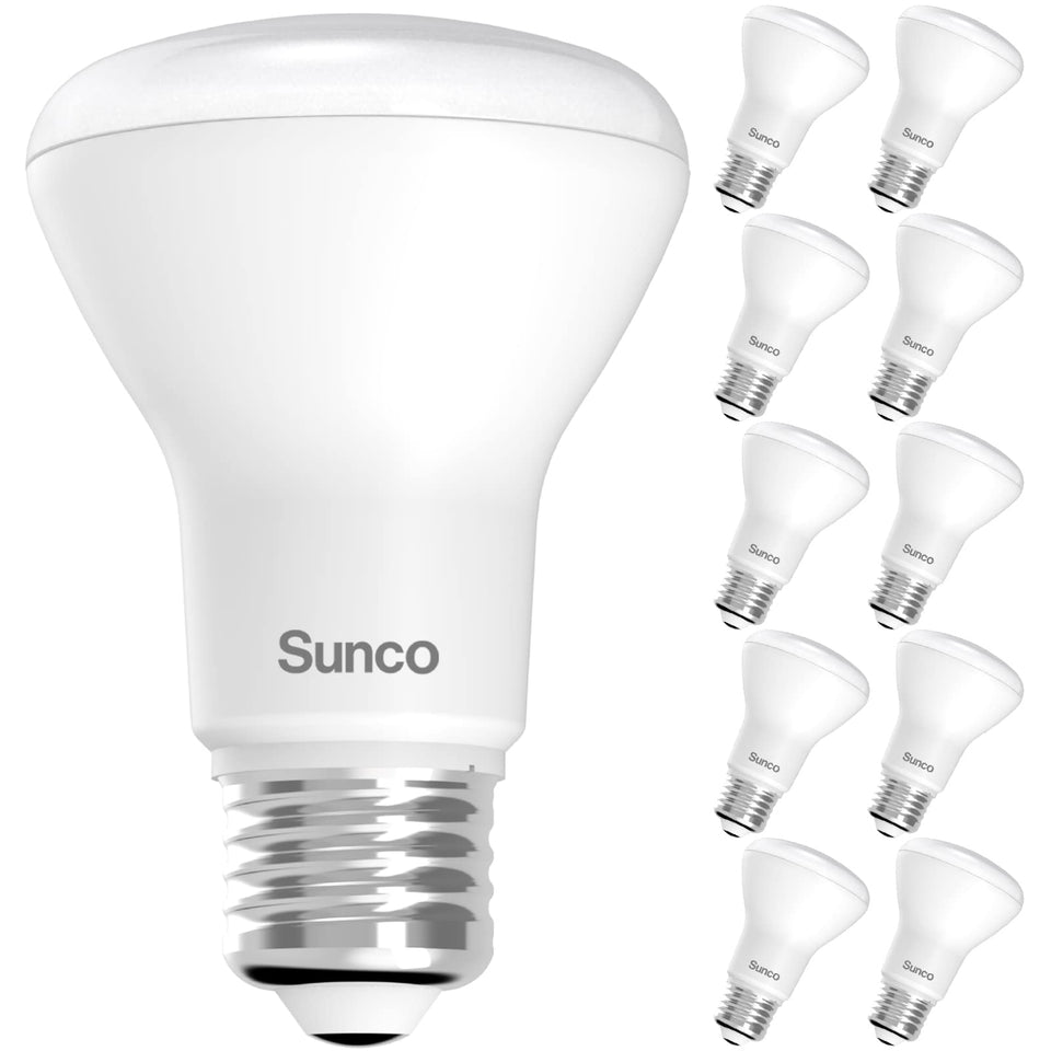 Sunco BR20 LED bulb dimmable with wide beam for can lighting.