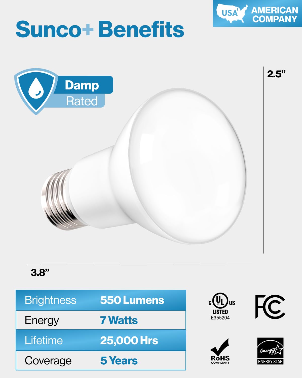 Sunco BR20 LED bulb with E26 base fits standard fixtures