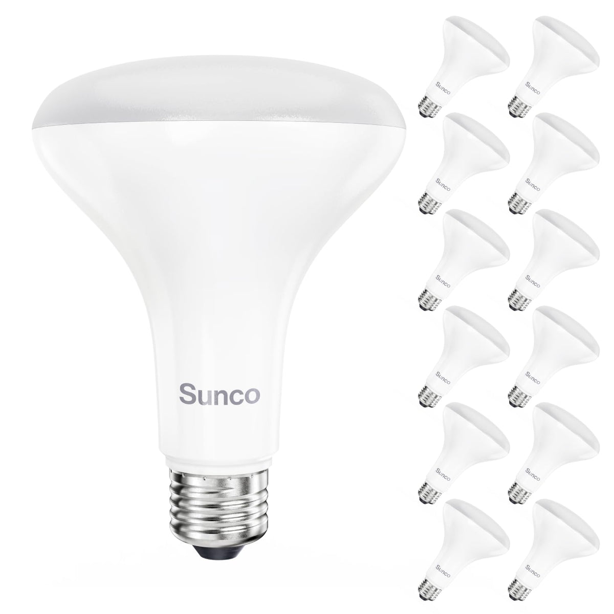 Sunco BR30 LED bulb front view with dimmable flood light for living spaces.
