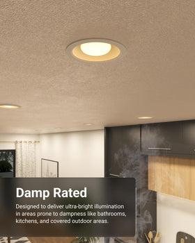 Sunco BR30 LED bulb in a kitchen setting with bright, even light.