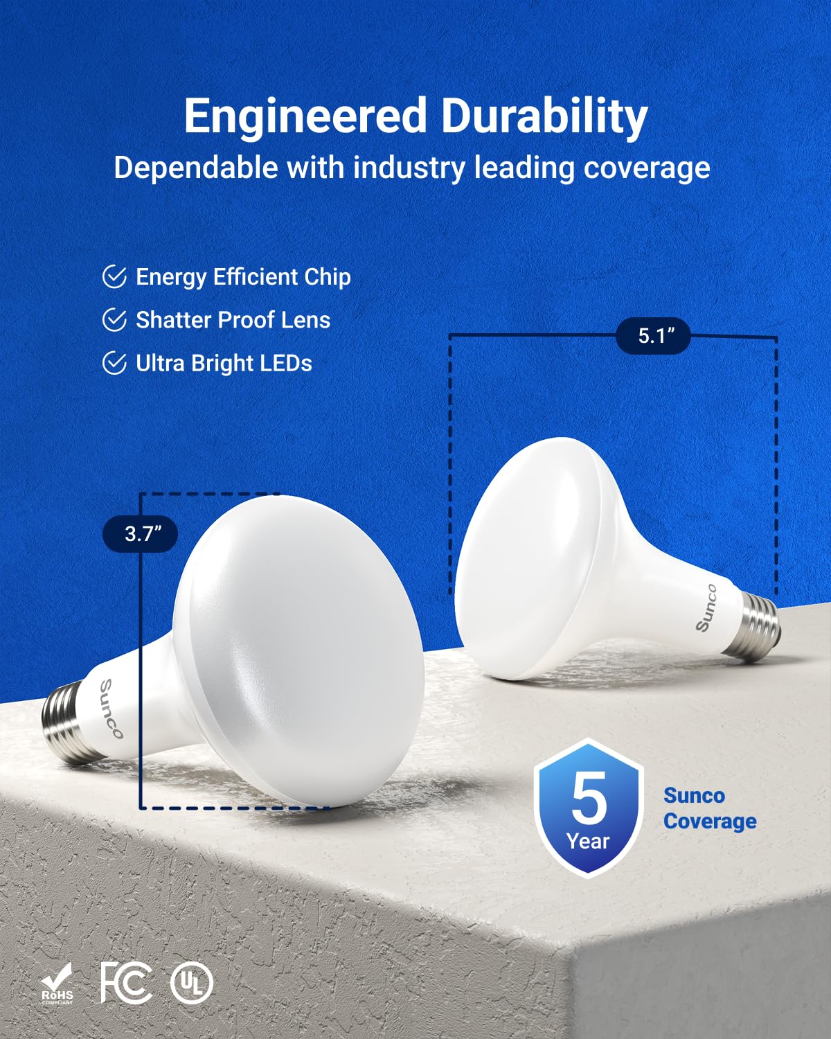 Sunco BR30 UL-certified bulb ensures safety and reliability.