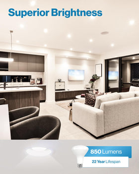 Sunco BR30 LED in 5-6 inch can for bright, even illumination