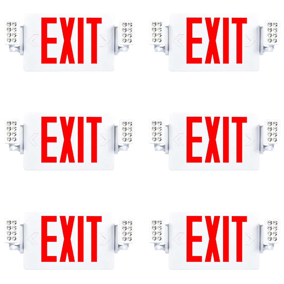 Sunco emergency exit sign front view with red letters visible up to 100 feet.