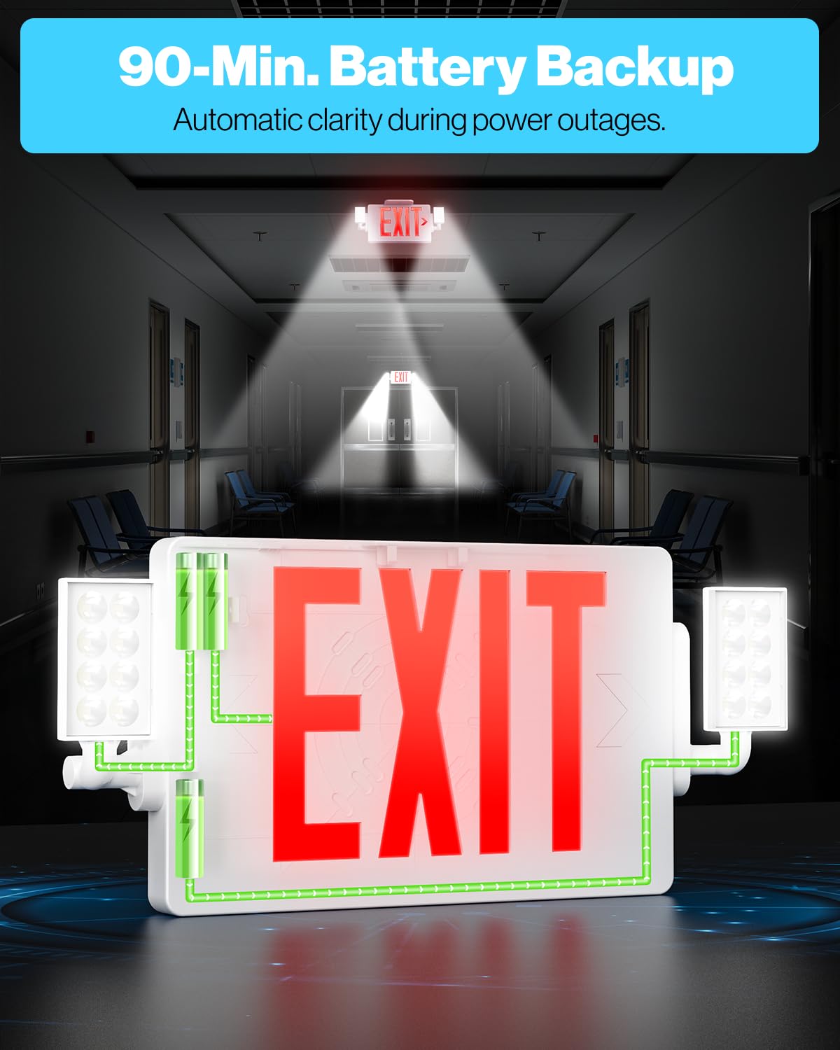 Commercial-grade Sunco exit sign is UL-listed for durability.