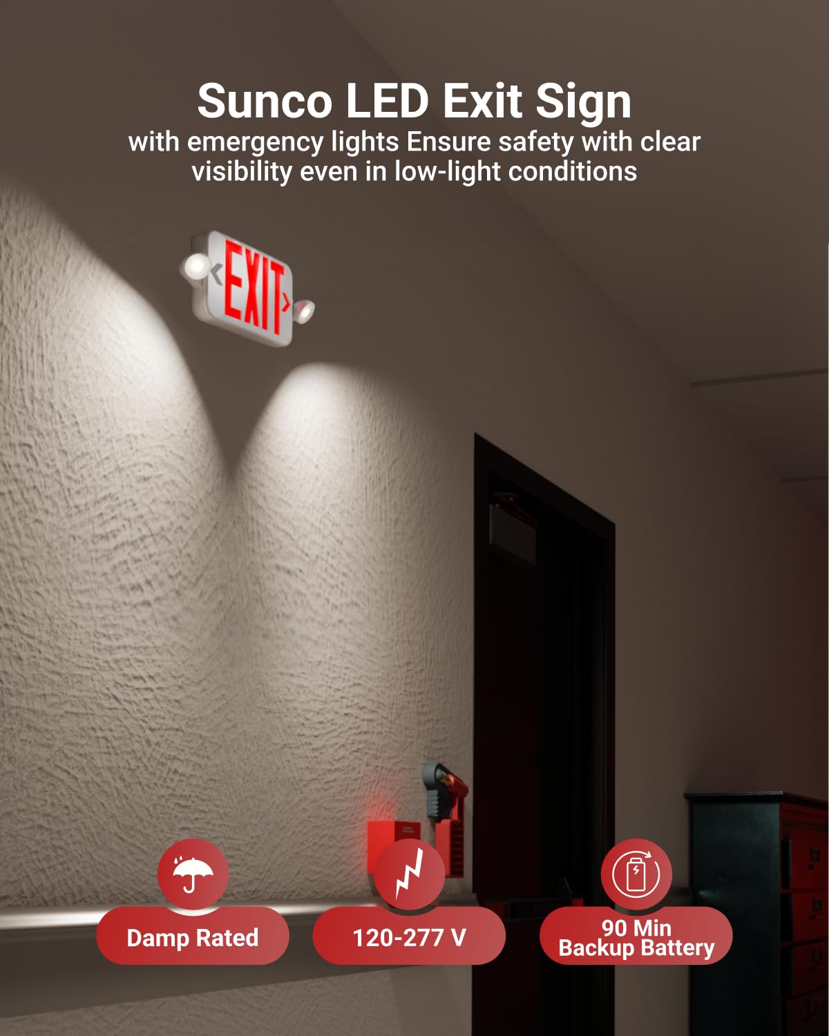 Sunco exit sign emergency lights side lights provide added safety.