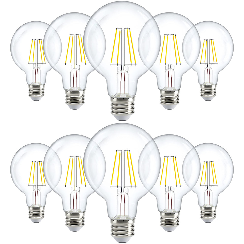 Sunco G25 globe bulb with clear filament for bright, true-to-color illumination.