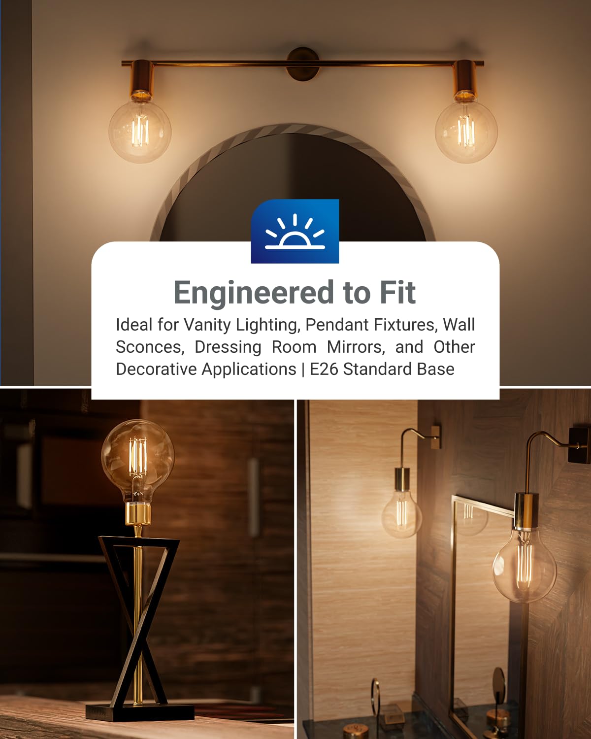 Sunco G25 globe bulb with CRI90 and 2700K soft white for accurate colors.