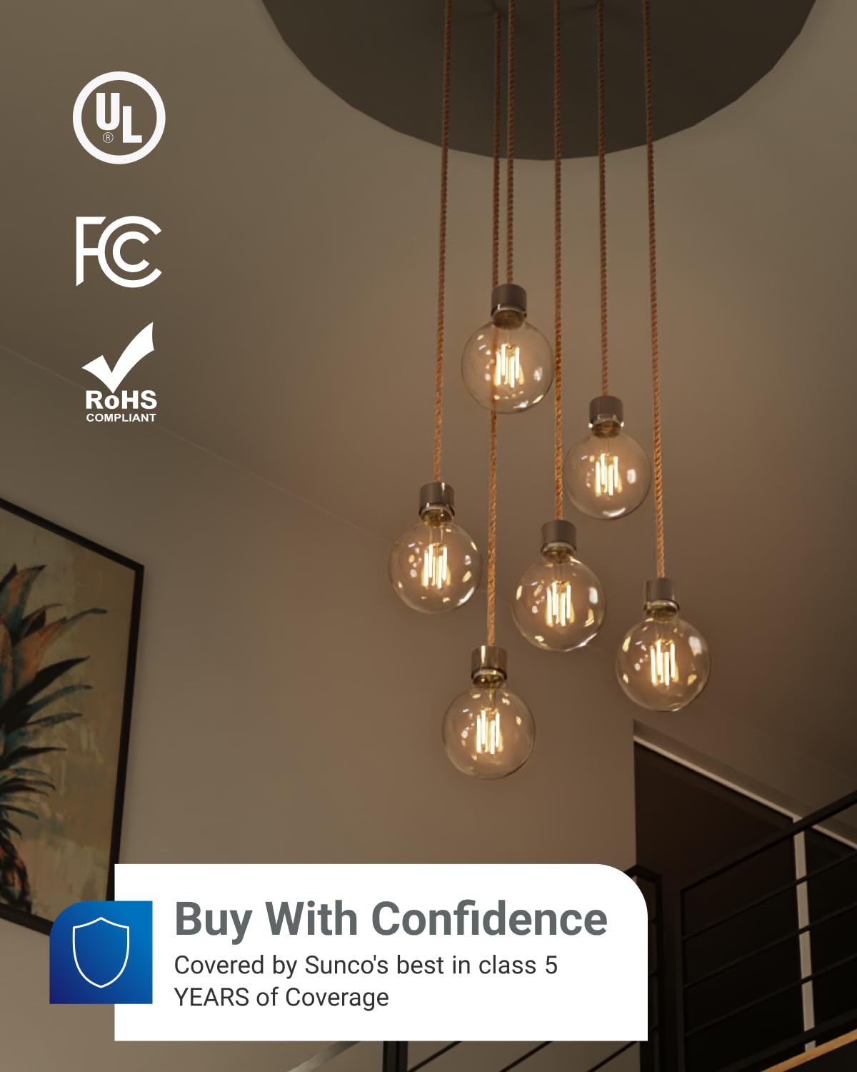 Sunco G25 globe bulb UL-certified for safe, instant startup without buzzing.