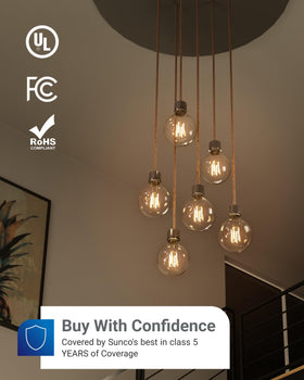Sunco G25 globe bulb UL-certified for safe, instant startup without buzzing.
