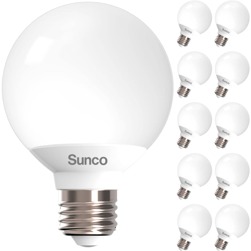 Sunco G25 LED globe bulb close-up for true color bathroom lighting.