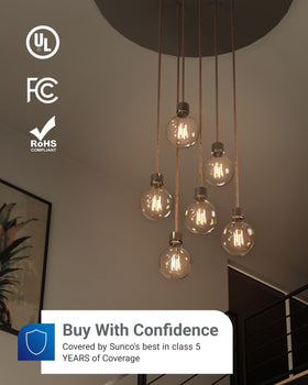Sunco Lighting G25 bulb in warm white 3000K creates inviting bathrooms and bedrooms.